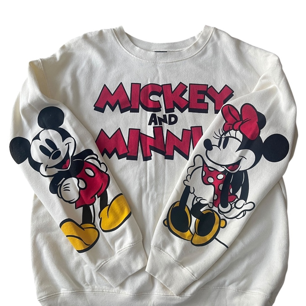 Disney Mickey And Minnie Mouse Sweatshirt Unisex Size XL(15-17) Cream Disney Top - Picture 10 of 14